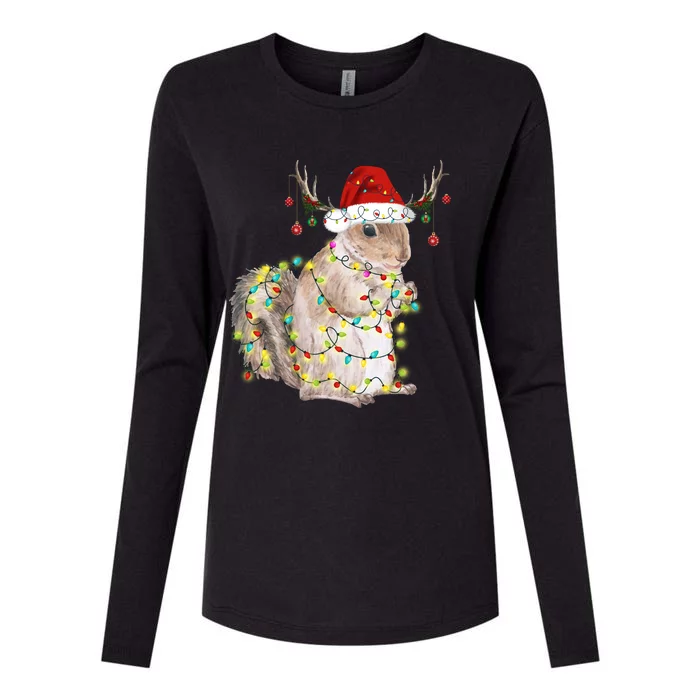 Christmas Squirrel Lights Womens Cotton Relaxed Long Sleeve T-Shirt