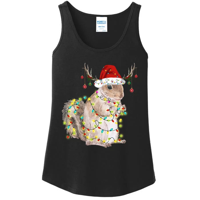 Christmas Squirrel Lights Ladies Essential Tank