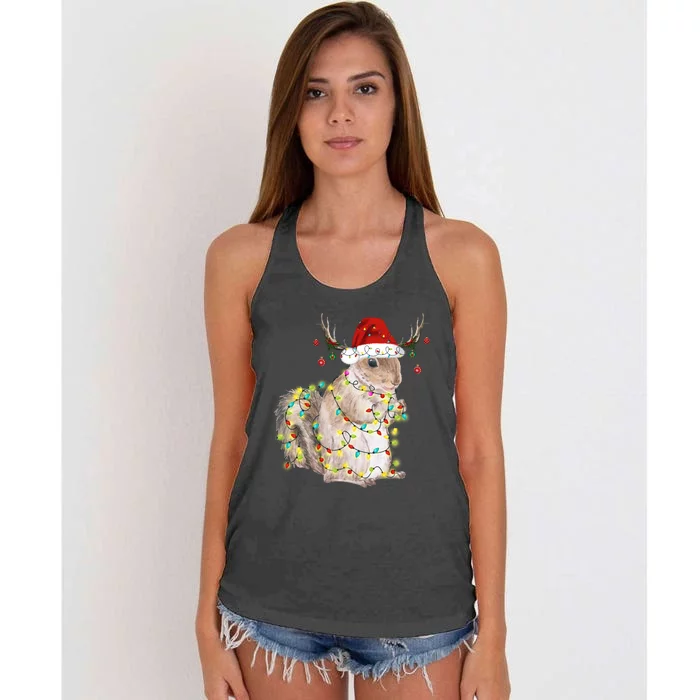 Christmas Squirrel Lights Women's Knotted Racerback Tank