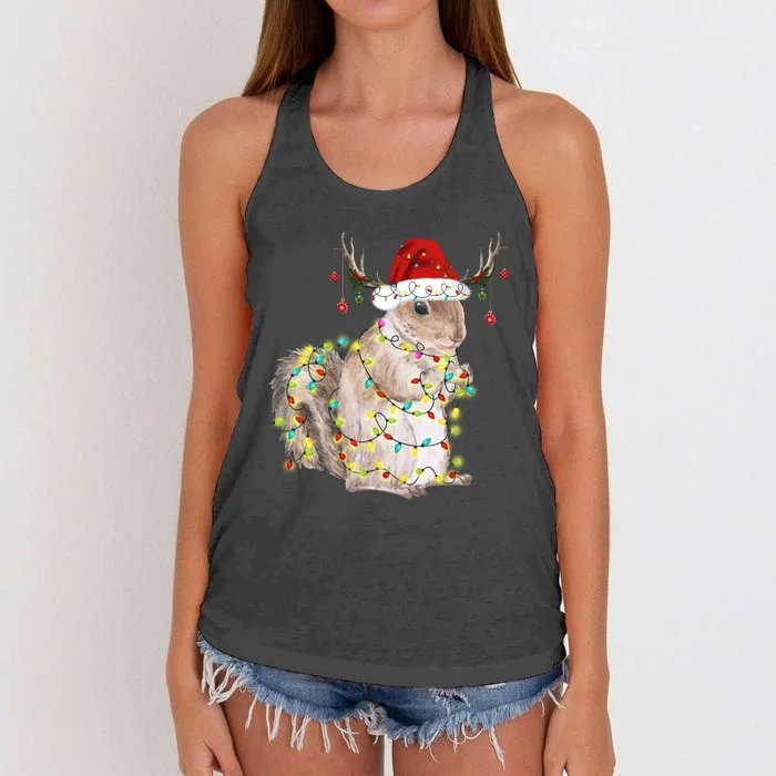 Christmas Squirrel Lights Women's Knotted Racerback Tank