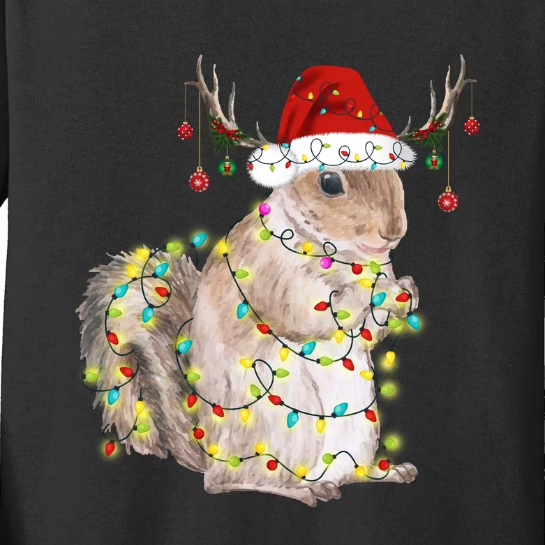 Christmas Squirrel Lights Kids Long Sleeve Shirt