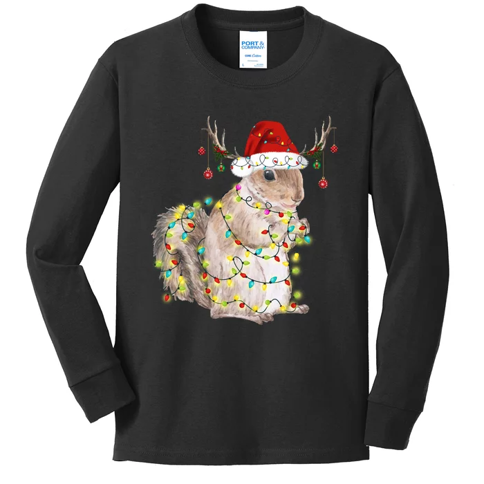 Christmas Squirrel Lights Kids Long Sleeve Shirt