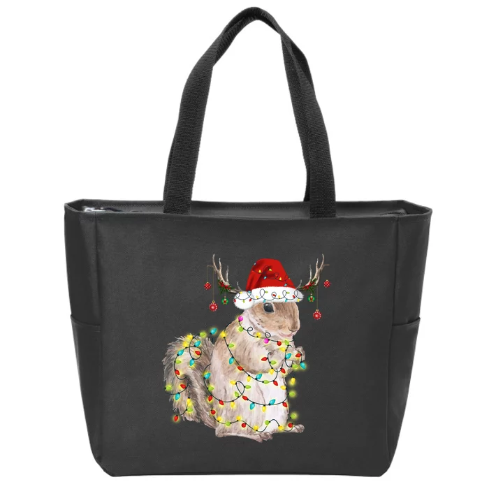 Christmas Squirrel Lights Zip Tote Bag