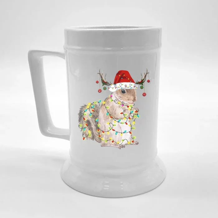 Christmas Squirrel Lights Front & Back Beer Stein