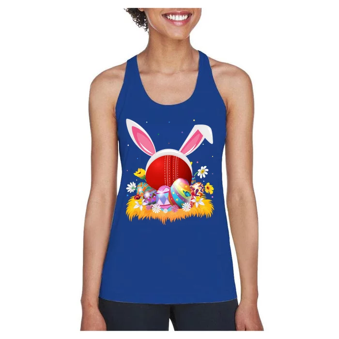 Cricket Sports Lover Easter Egg Funny Cricket Easter Sunday Meaningful Gift Women's Racerback Tank