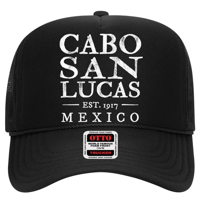 Cabo San Lucas Mexico Retro Souvenir Distressed High Crown Mesh Trucker Hat