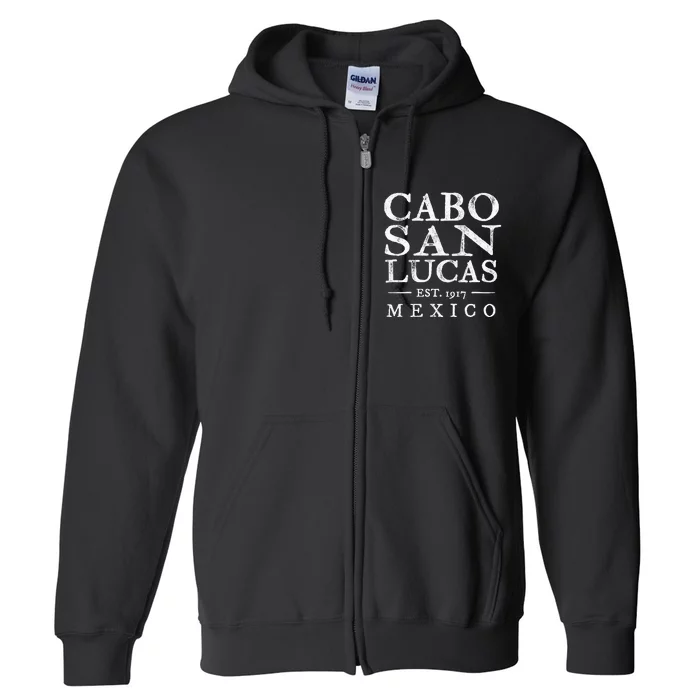 Cabo San Lucas Mexico Retro Souvenir Distressed Full Zip Hoodie