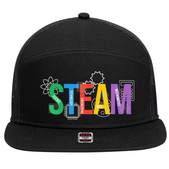 Colorful Steam Letters For Steam Program Teacher And Student 7 Panel Mesh Trucker Snapback Hat