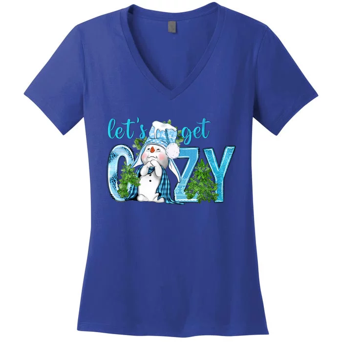 Christmas Snow LetS Get Cozy Winter Freezing Season Great Gift Women's V-Neck T-Shirt