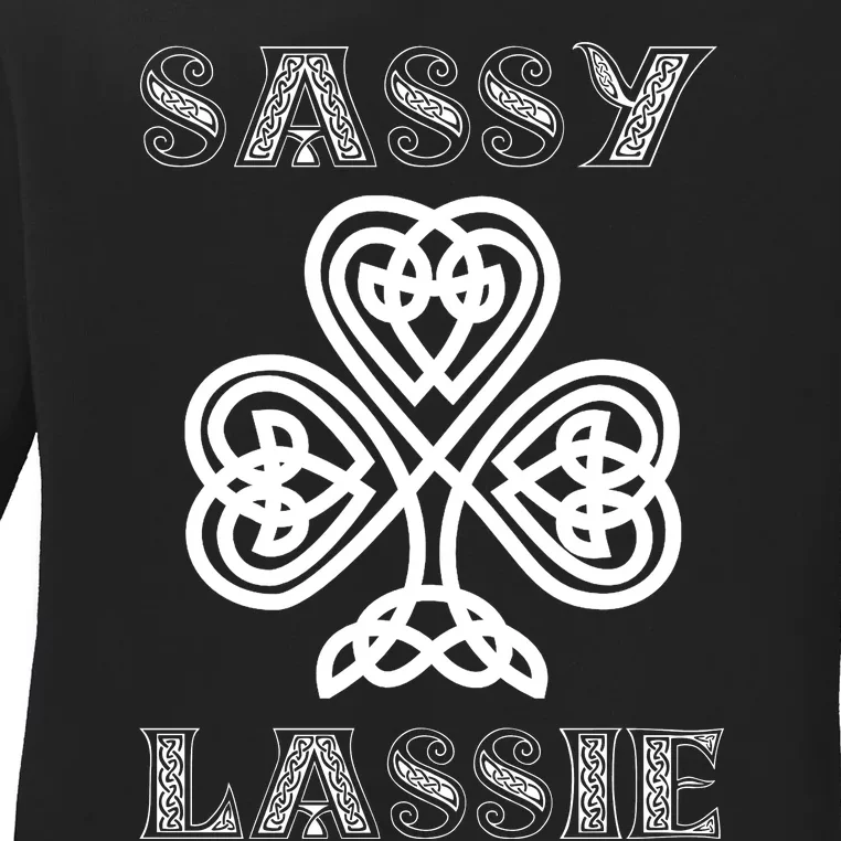 Cute Sassy Lassie Irish Shamrock Funny St Patricks Day Ladies Long Sleeve Shirt