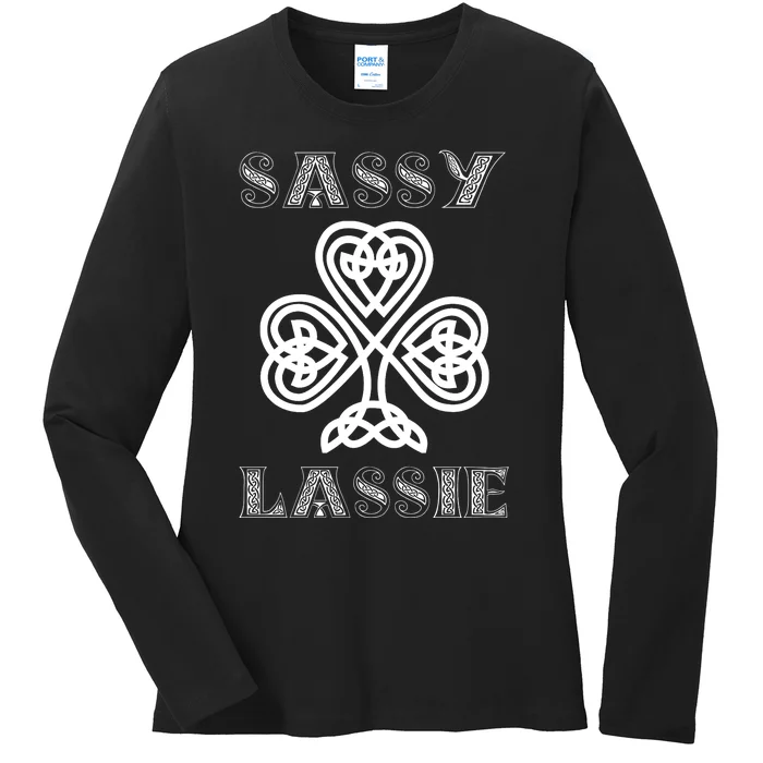 Cute Sassy Lassie Irish Shamrock Funny St Patricks Day Ladies Long Sleeve Shirt