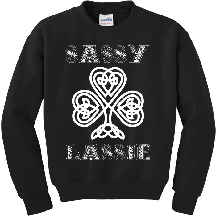 Cute Sassy Lassie Irish Shamrock Funny St Patricks Day Kids Sweatshirt