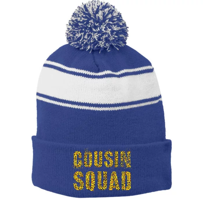 Cousin Squad Leopard Print Funny Mimi Poppy Reeducation Camp Cute Gift Stripe Pom Pom Beanie