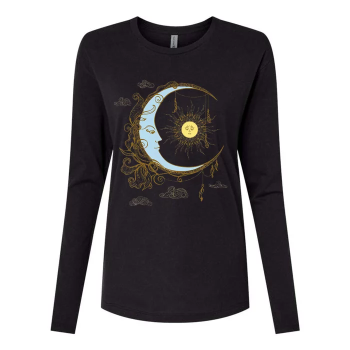 Celestial Sun Moon 90s Witch Whimsigoth Aesthetic Womens Cotton Relaxed Long Sleeve T-Shirt