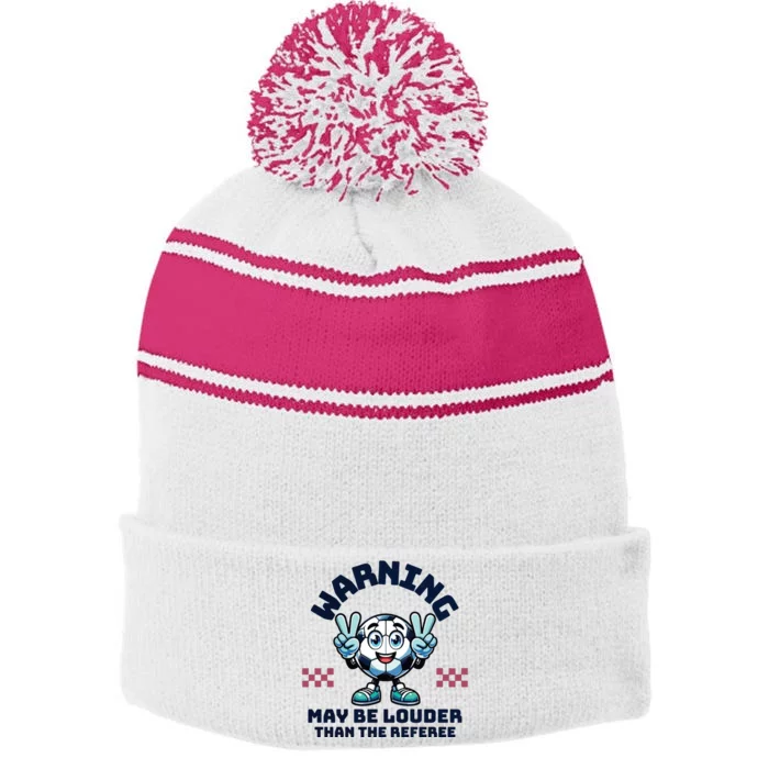 Cute Soccer Mama Mothers Day Gift For Soccer Mom Soccer Lover Stripe Pom Pom Beanie