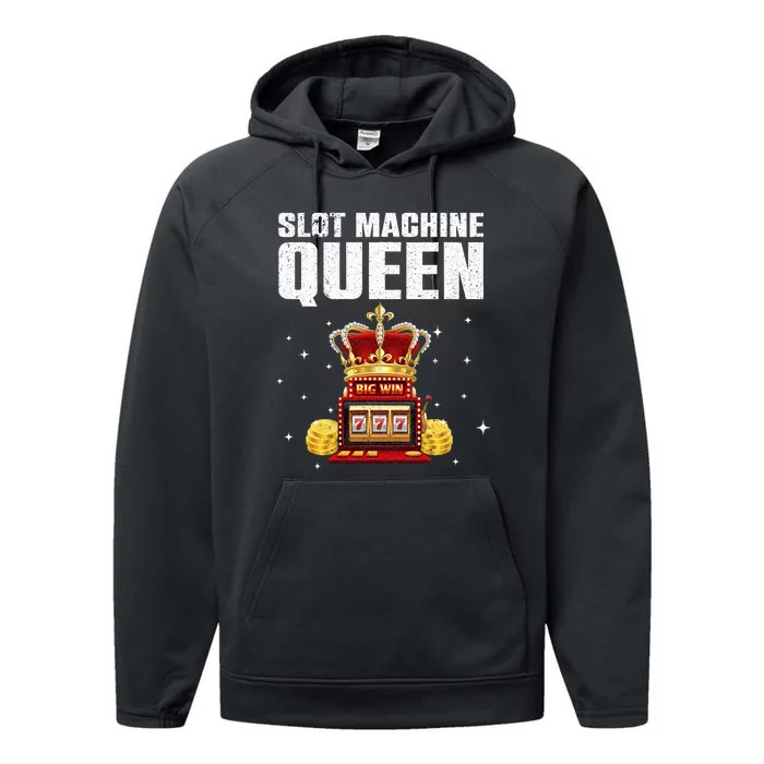 Cool Slot Machine Queen for Casino Gambler Performance Fleece Hoodie