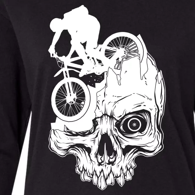 Cool Skull Mountain Biker Illustration Womens Cotton Relaxed Long Sleeve T-Shirt