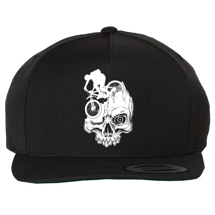 Cool Skull Mountain Biker Illustration Wool Snapback Cap