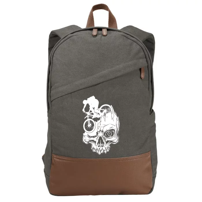 Cool Skull Mountain Biker Illustration Cotton Canvas Backpack