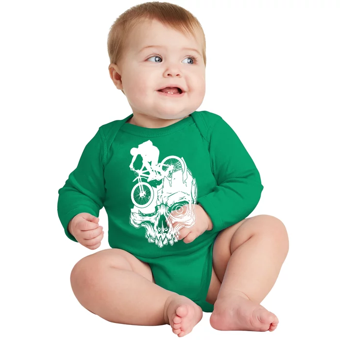 Cool Skull Mountain Biker Illustration Baby Long Sleeve Bodysuit