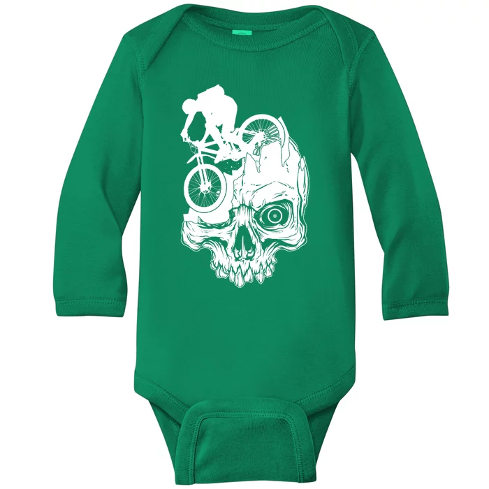 Cool Skull Mountain Biker Illustration Baby Long Sleeve Bodysuit