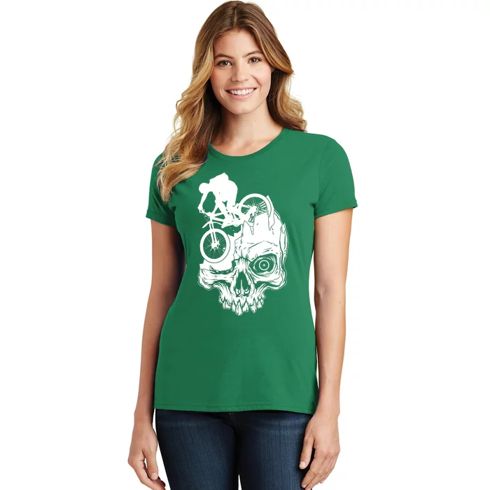 Cool Skull Mountain Biker Illustration Women's T-Shirt