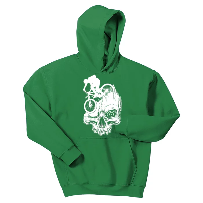 Cool Skull Mountain Biker Illustration Kids Hoodie