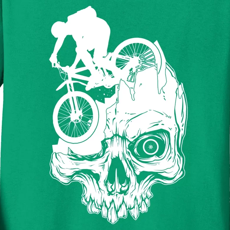 Cool Skull Mountain Biker Illustration Kids Long Sleeve Shirt