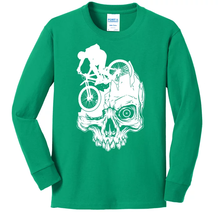 Cool Skull Mountain Biker Illustration Kids Long Sleeve Shirt