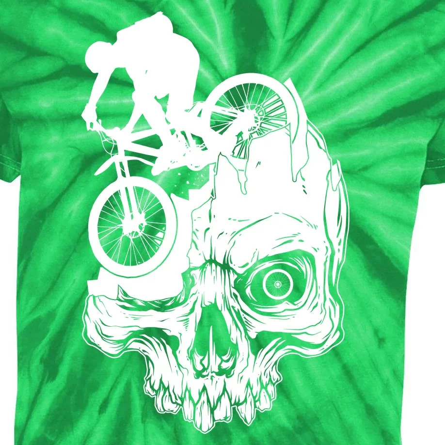 Cool Skull Mountain Biker Illustration Kids Tie-Dye T-Shirt