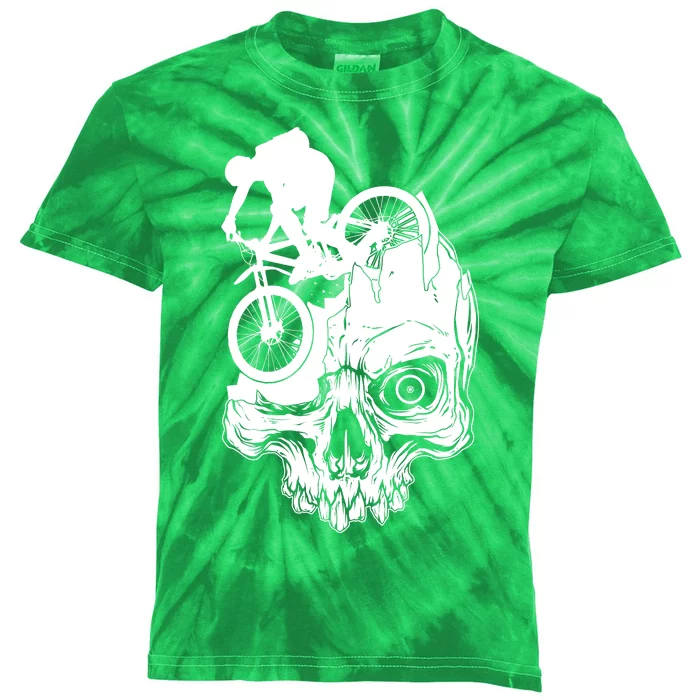 Cool Skull Mountain Biker Illustration Kids Tie-Dye T-Shirt