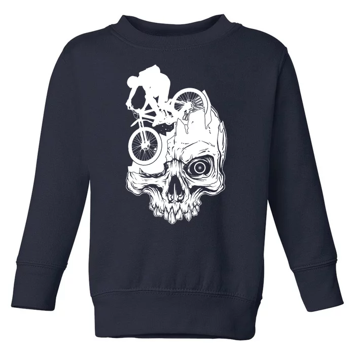 Cool Skull Mountain Biker Illustration Toddler Sweatshirt