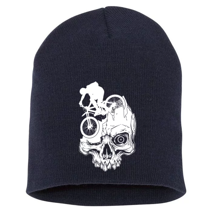 Cool Skull Mountain Biker Illustration Short Acrylic Beanie