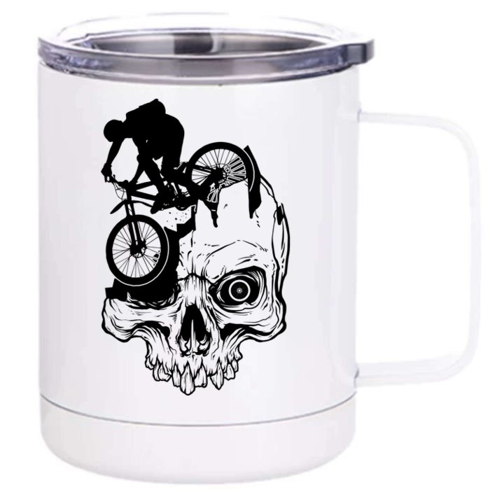 Cool Skull Mountain Biker Illustration Front & Back 12oz Stainless Steel Tumbler Cup