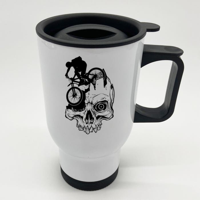 Cool Skull Mountain Biker Illustration Front & Back Stainless Steel Travel Mug