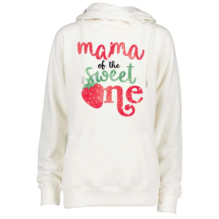 Cute Strawberry Mama Of The Sweet One Womens Funnel Neck Pullover Hood