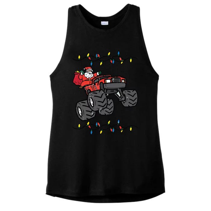 Christmas Santa Monster Truck Xmas Boy Ladies Tri-Blend Wicking Tank