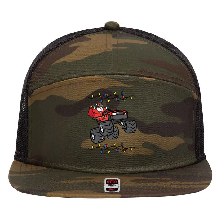 Christmas Santa Monster Truck Xmas Boy 7 Panel Mesh Trucker Snapback Hat