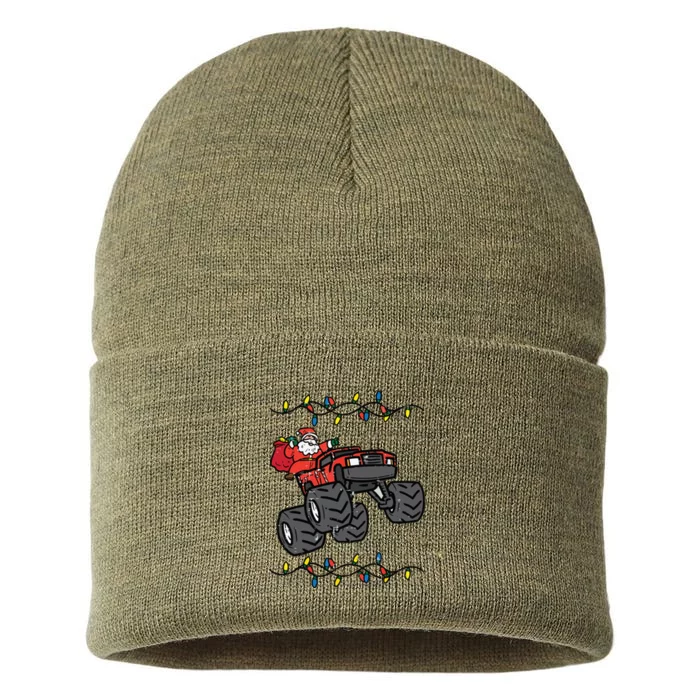 Christmas Santa Monster Truck Xmas Boy Sustainable Knit Beanie