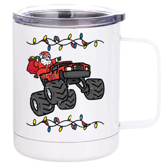 Christmas Santa Monster Truck Xmas Boy Front & Back 12oz Stainless Steel Tumbler Cup