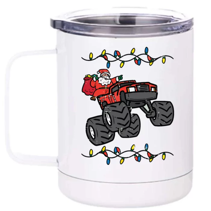 Christmas Santa Monster Truck Xmas Boy Front & Back 12oz Stainless Steel Tumbler Cup