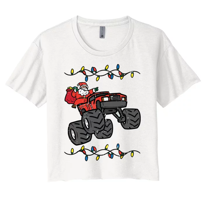 Christmas Santa Monster Truck Xmas Boy Women's Crop Top Tee