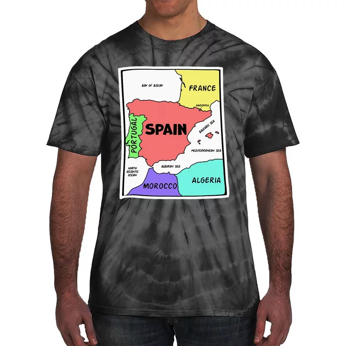 Colorful Simplified Map Of Spain. Surrounding Countries Tie-Dye T-Shirt