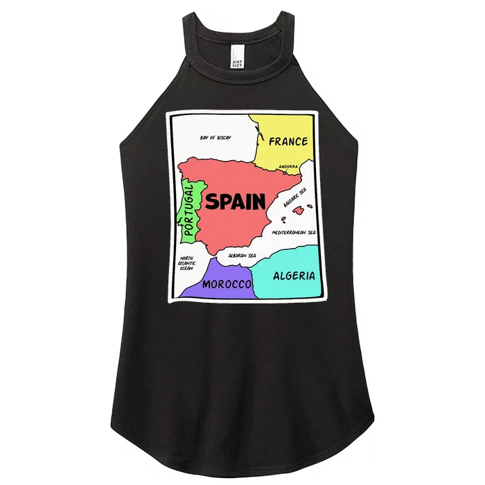 Colorful Simplified Map Of Spain. Surrounding Countries Women’s Perfect Tri Rocker Tank