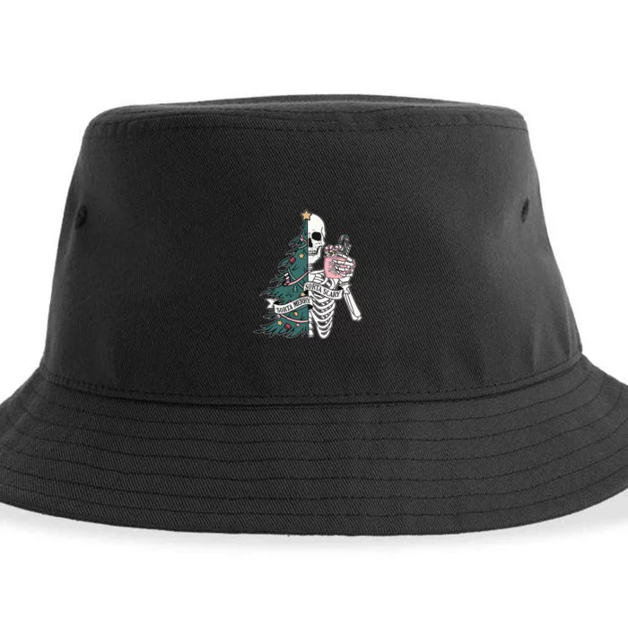 Christmas Sorta Merry Sorta Scary Skeleton Xmas Tree Sustainable Bucket Hat