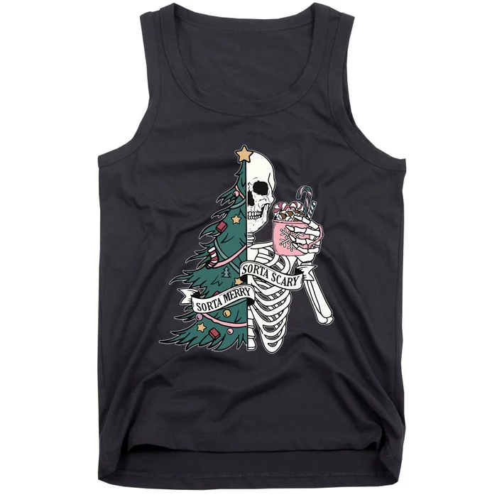 Christmas Sorta Merry Sorta Scary Skeleton Xmas Tree Tank Top