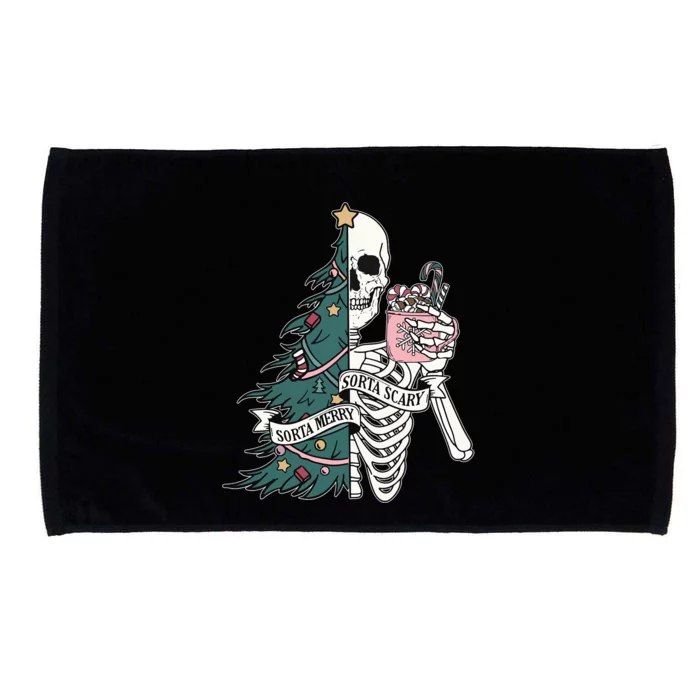 Christmas Sorta Merry Sorta Scary Skeleton Xmas Tree Microfiber Hand Towel