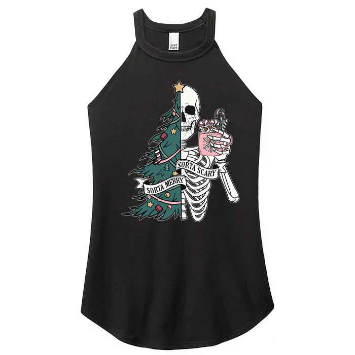 Christmas Sorta Merry Sorta Scary Skeleton Xmas Tree Women’s Perfect Tri Rocker Tank