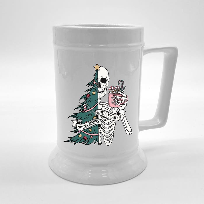 Christmas Sorta Merry Sorta Scary Skeleton Xmas Tree Front & Back Beer Stein