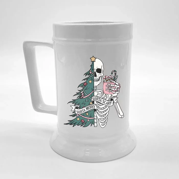 Christmas Sorta Merry Sorta Scary Skeleton Xmas Tree Front & Back Beer Stein